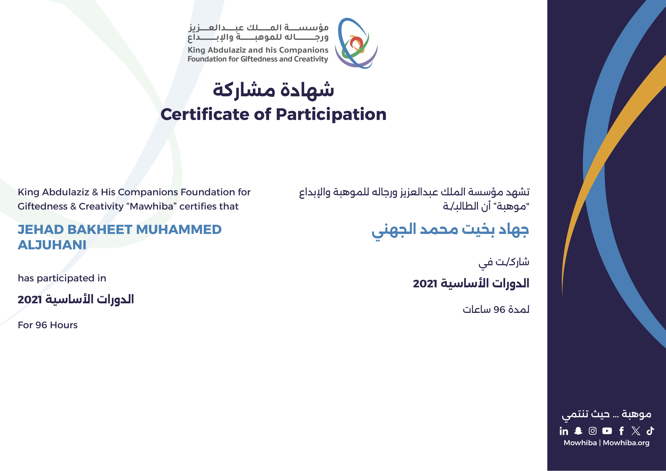 Certificate of Participation in Basic Courses 2021